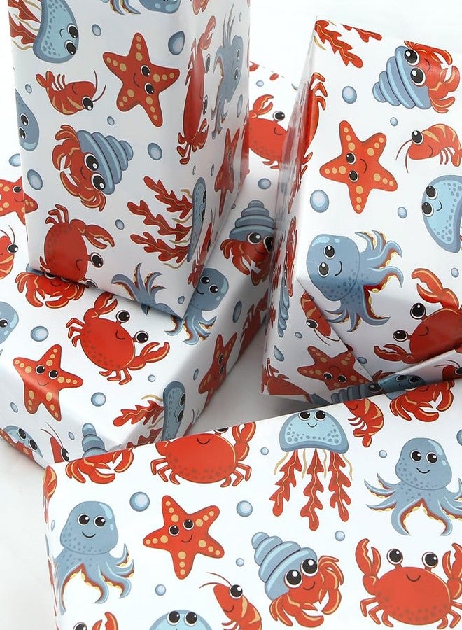 Geluode Ocean Wrapping Paper, Birthday Wrapping Paper for Boys Girls Kids, Crab Starfish Octopus Jellyfish, 4 large sheets 20x28 inches Per Sheet for Birthday Christmas Baby Shower Holidays - Image 4